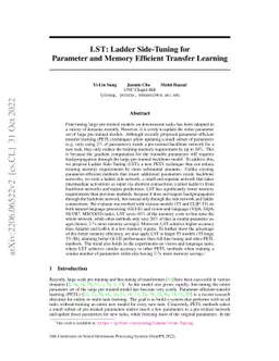 LST: Ladder Side-Tuning for Parameter and Memory Efficient Transfer
  Learning