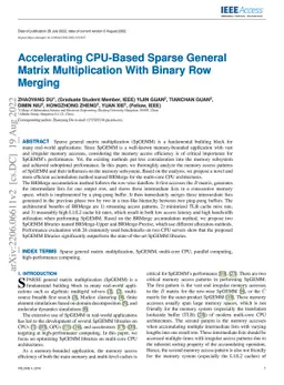 Accelerating CPU-Based Sparse General Matrix Multiplication With Binary
  Row Merging