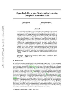 Open-Ended Learning Strategies for Learning Complex Locomotion Skills