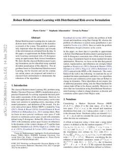Robust Reinforcement Learning with Distributional Risk-averse
  formulation