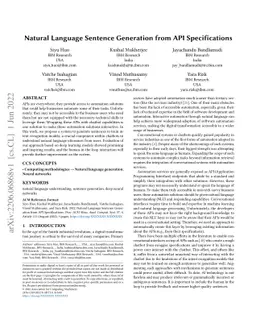 Natural Language Sentence Generation from API Specifications