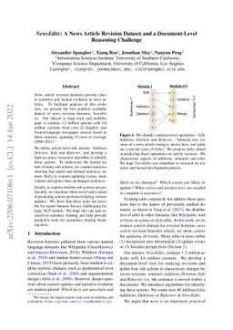 NewsEdits: A News Article Revision Dataset and a Document-Level
  Reasoning Challenge