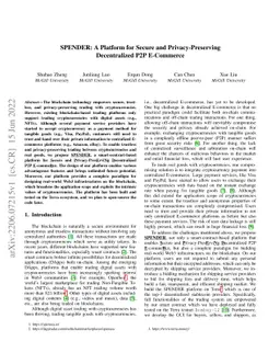 SPENDER: A Platform for Secure and Privacy-Preserving Decentralized P2P
  E-Commerce