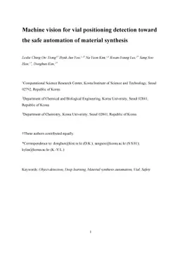 Machine vision for vial positioning detection toward the safe automation
  of material synthesis
