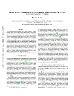 On the Design and Training Strategies for RNN-based Online Neural Speech
  Separation Systems