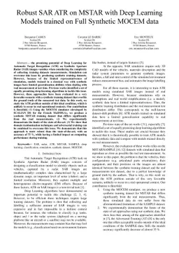 Robust SAR ATR on MSTAR with Deep Learning Models trained on Full
  Synthetic MOCEM data