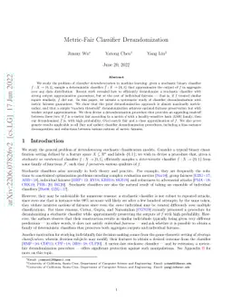Metric-Fair Classifier Derandomization