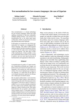 Text normalization for low-resource languages: the case of Ligurian