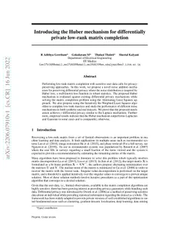 Introducing the Huber mechanism for differentially private low-rank
  matrix completion