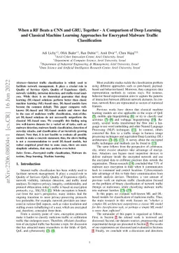When a RF Beats a CNN and GRU, Together -- A Comparison of Deep Learning
  and Classical Machine Learning Approaches for Encrypted Malware Traffic
  Classification