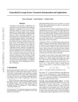 Generalized Leverage Scores: Geometric Interpretation and Applications