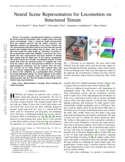 Neural Scene Representation for Locomotion on Structured Terrain