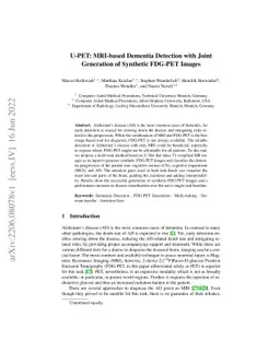 U-PET: MRI-based Dementia Detection with Joint Generation of Synthetic
  FDG-PET Images