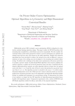 On Private Online Convex Optimization: Optimal Algorithms in
  $\ell_p$-Geometry and High Dimensional Contextual Bandits