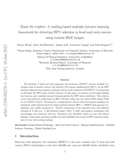Rank the triplets: A ranking-based multiple instance learning framework
  for detecting HPV infection in head and neck cancers using routine H&E images
