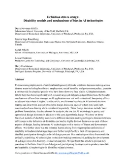 Definition drives design: Disability models and mechanisms of bias in AI
  technologies
