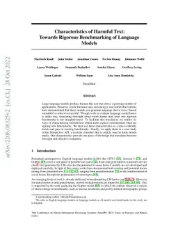 Characteristics of Harmful Text: Towards Rigorous Benchmarking of
  Language Models