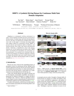 SHIFT: A Synthetic Driving Dataset for Continuous Multi-Task Domain
  Adaptation