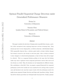 Optimal Parallel Sequential Change Detection under Generalized
  Performance Measures