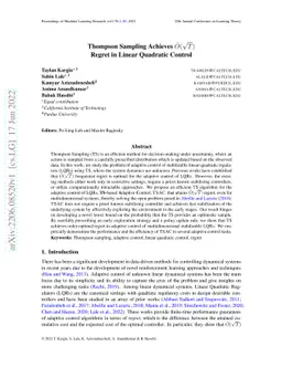 Thompson Sampling Achieves $\tilde O(\sqrt{T})$ Regret in Linear
  Quadratic Control