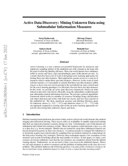 Active Data Discovery: Mining Unknown Data using Submodular Information
  Measures