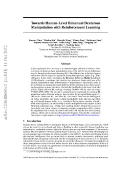 Towards Human-Level Bimanual Dexterous Manipulation with Reinforcement
  Learning