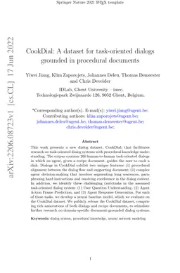CookDial: A dataset for task-oriented dialogs grounded in procedural
  documents