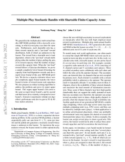 Multiple-Play Stochastic Bandits with Shareable Finite-Capacity Arms