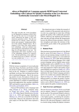 niksss at HinglishEval: Language-agnostic BERT-based Contextual
  Embeddings with Catboost for Quality Evaluation of the Low-Resource
  Synthetically Generated Code-Mixed Hinglish Text