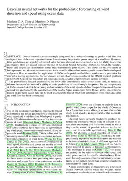 Bayesian neural networks for the probabilistic forecasting of wind
  direction and speed using ocean data
