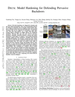DECK: Model Hardening for Defending Pervasive Backdoors