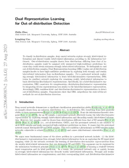 Dual Representation Learning for Out-of-Distribution Detection