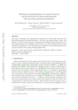 Simultaneous approximation of a smooth function and its derivatives by
  deep neural networks with piecewise-polynomial activations