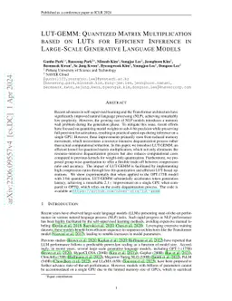 LUT-GEMM: Quantized Matrix Multiplication based on LUTs for Efficient
  Inference in Large-Scale Generative Language Models