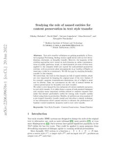 Studying the role of named entities for content preservation in text
  style transfer