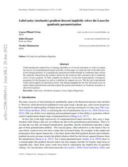 Label noise (stochastic) gradient descent implicitly solves the Lasso
  for quadratic parametrisation
