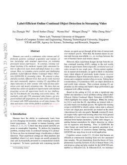 Label-Efficient Online Continual Object Detection in Streaming Video