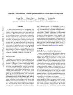 Towards Generalisable Audio Representations for Audio-Visual Navigation