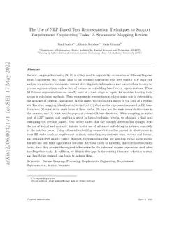 The Use of NLP-Based Text Representation Techniques to Support
  Requirement Engineering Tasks: A Systematic Mapping Review