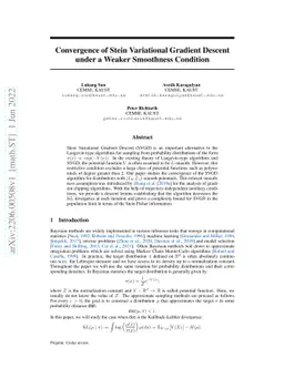 Convergence of Stein Variational Gradient Descent under a Weaker
  Smoothness Condition