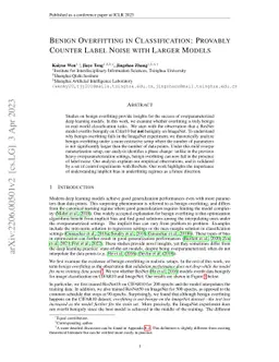 Benign Overfitting in Classification: Provably Counter Label Noise with
  Larger Models
