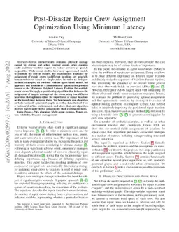 Post-Disaster Repair Crew Assignment Optimization Using Minimum Latency
