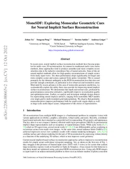 MonoSDF: Exploring Monocular Geometric Cues for Neural Implicit Surface
  Reconstruction