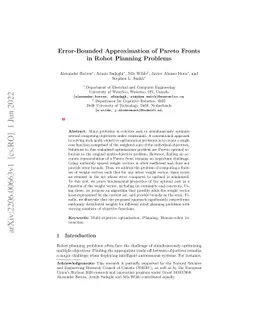 Error-Bounded Approximation of Pareto Fronts in Robot Planning Problems