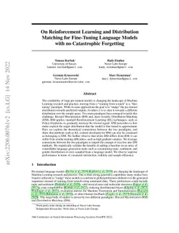 On Reinforcement Learning and Distribution Matching for Fine-Tuning
  Language Models with no Catastrophic Forgetting