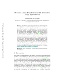 Dynamic Linear Transformer for 3D Biomedical Image Segmentation