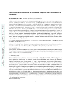 Algorithmic Fairness and Structural Injustice: Insights from Feminist
  Political Philosophy