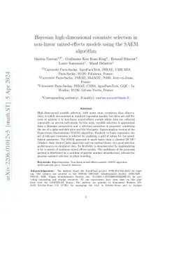 Bayesian high-dimensional covariate selection in non-linear
  mixed-effects models using the SAEM algorithm