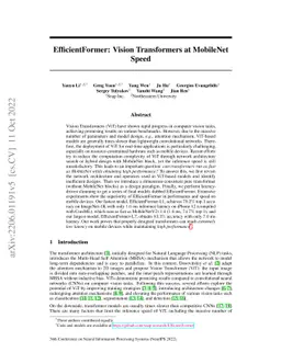 EfficientFormer: Vision Transformers at MobileNet Speed