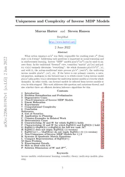 Uniqueness and Complexity of Inverse MDP Models